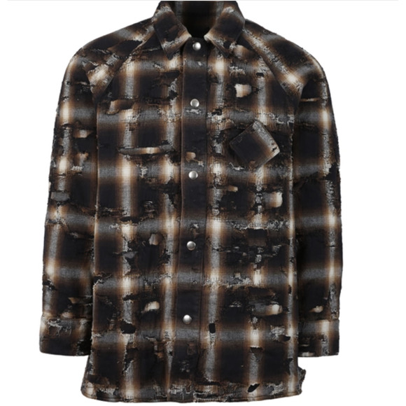 GIVENCHY Brown & Black Quilted Jacket Distressed Overshirt Quilted size Small
